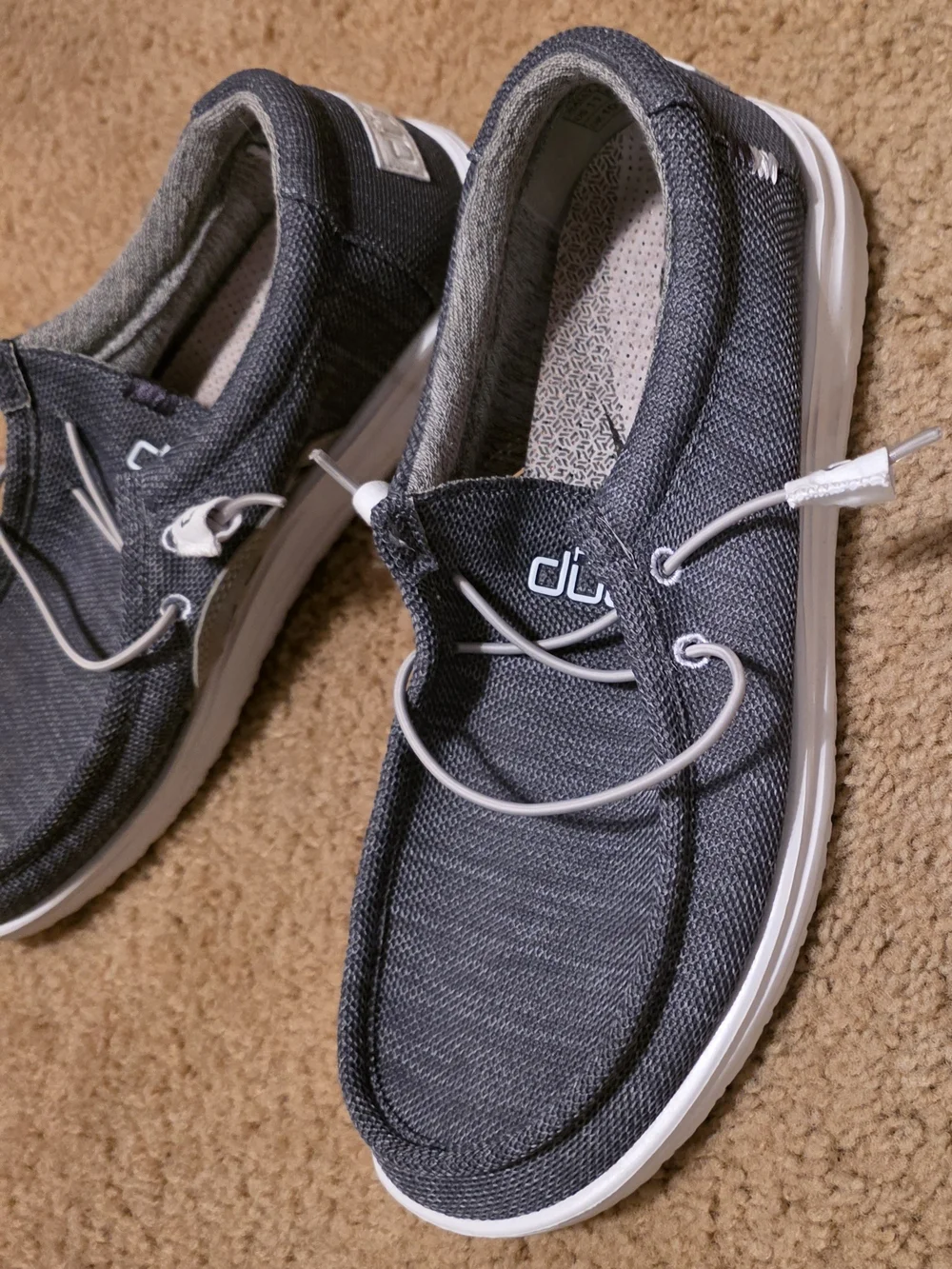 Hey Dude Men’s Wally Boat Shoes — Charcoal with White Sole